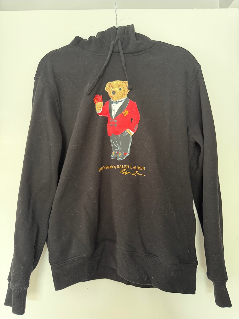 Men’s Polo Ralph Lauren Black Hoodie with Red Polo Bear size M like new 🔥 - Picture 3 of 6